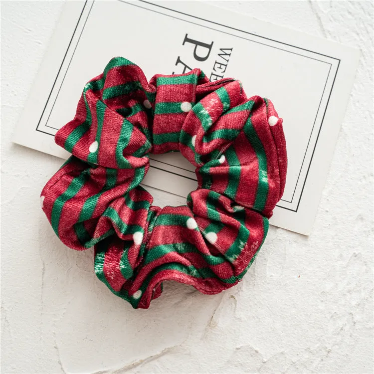 11pcs Girls' Hair Ring Autumn and Winter Christmas Flannel Hair Elastic-Multicolor Pattern