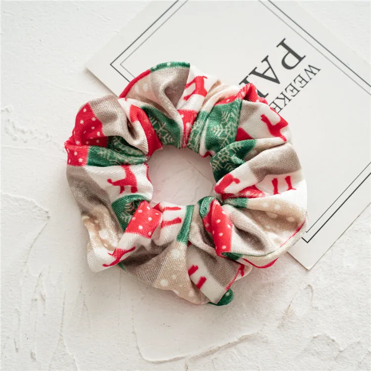 11pcs Girls' Hair Ring Autumn and Winter Christmas Flannel Hair Elastic-Multicolor Pattern