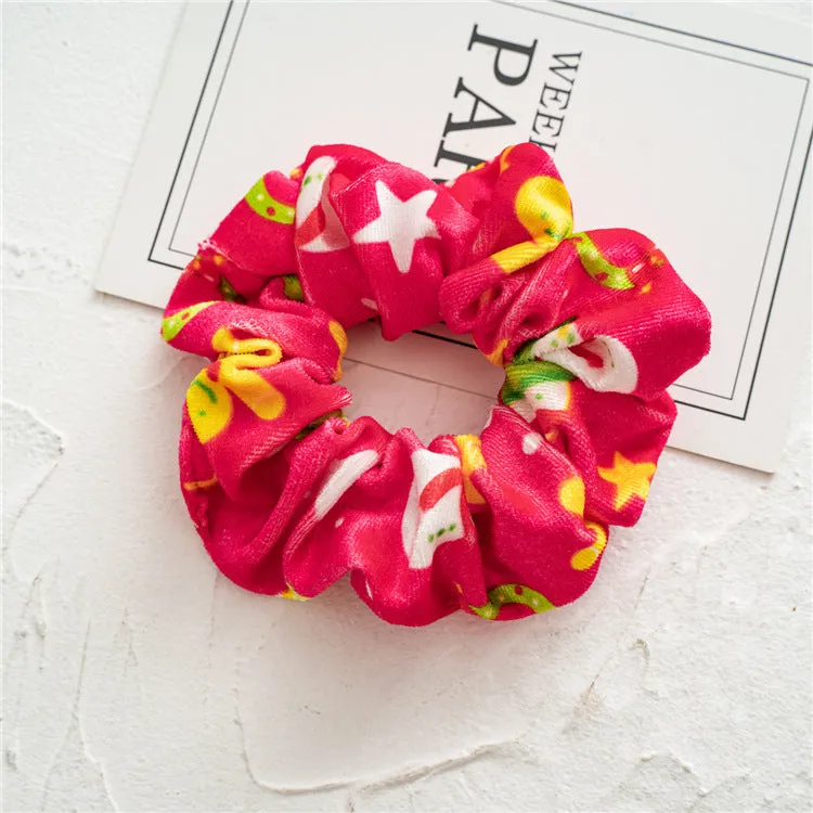 11pcs Girls' Hair Ring Autumn and Winter Christmas Flannel Hair Elastic-Multicolor Pattern
