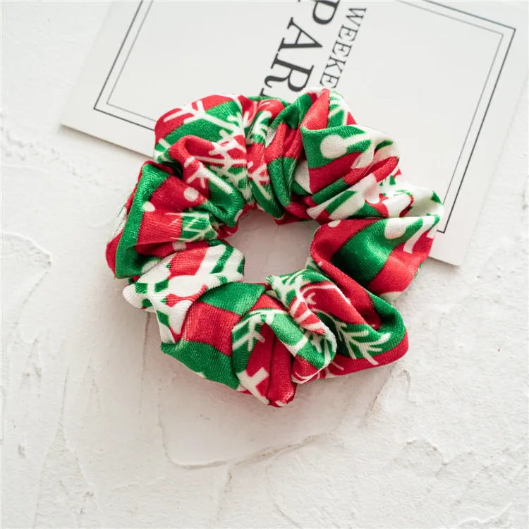 11pcs Girls' Hair Ring Autumn and Winter Christmas Flannel Hair Elastic-Multicolor Pattern