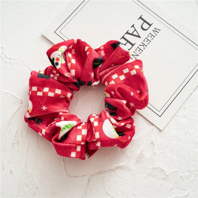 11pcs Girls' Hair Ring Autumn and Winter Christmas Flannel Hair Elastic-Multicolor Pattern