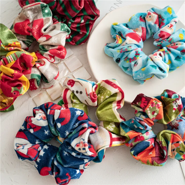 11pcs Girls' Hair Ring Autumn and Winter Christmas Flannel Hair Elastic-Multicolor Pattern