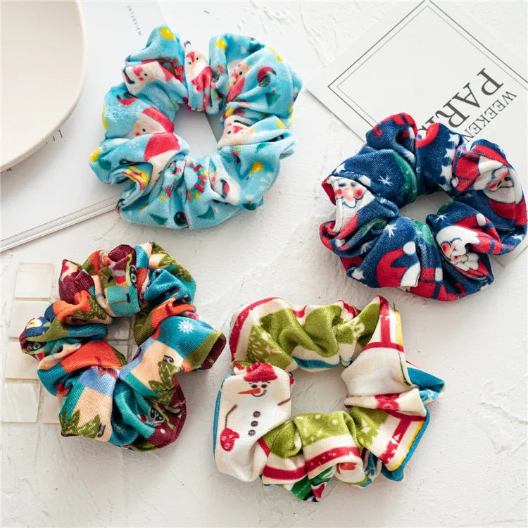 11pcs Girls' Hair Ring Autumn and Winter Christmas Flannel Hair Elastic-Multicolor Pattern