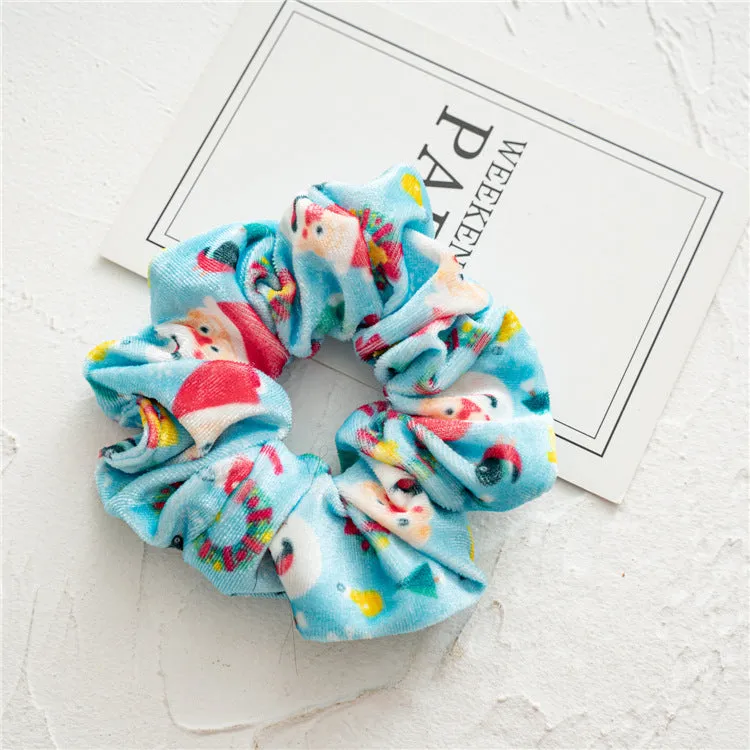 11pcs Girls' Hair Ring Autumn and Winter Christmas Flannel Hair Elastic-Multicolor Pattern
