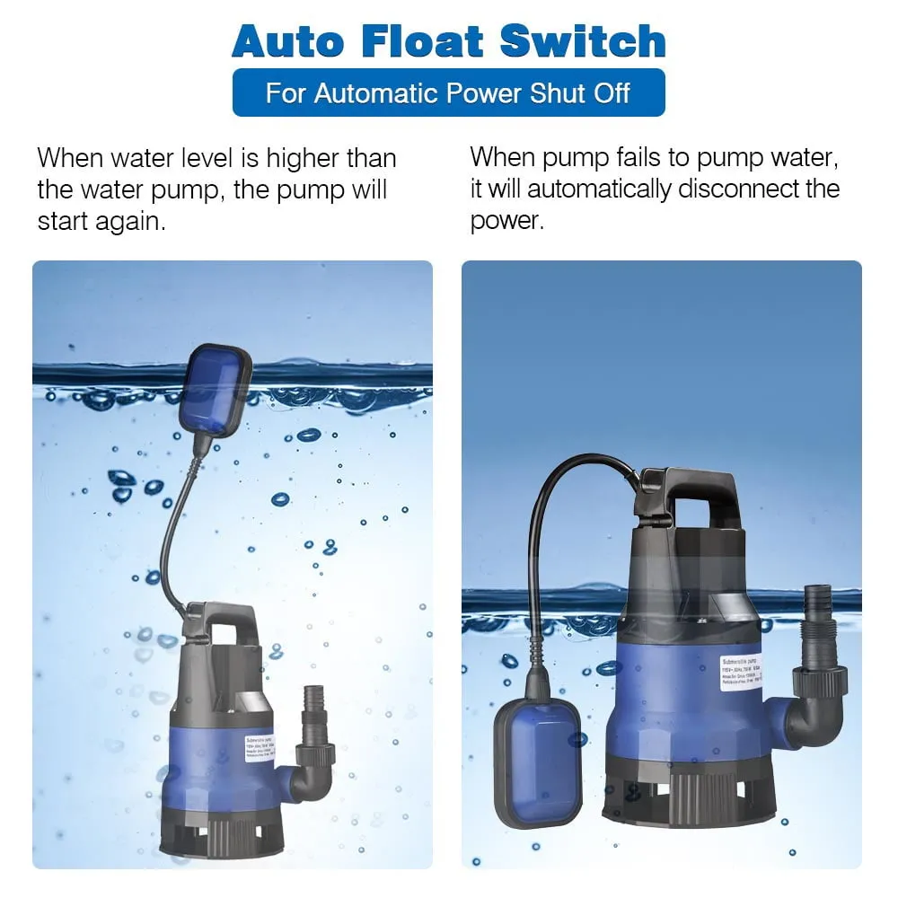 1HP 750W Submersible Water Sump Pump Dirty Pond Clean Swim Pool Flood
