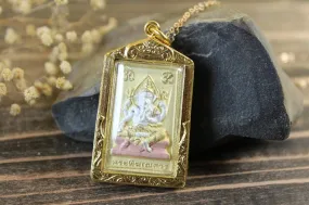 2 Inch Encased Ganesh and Thai Deity Amulet