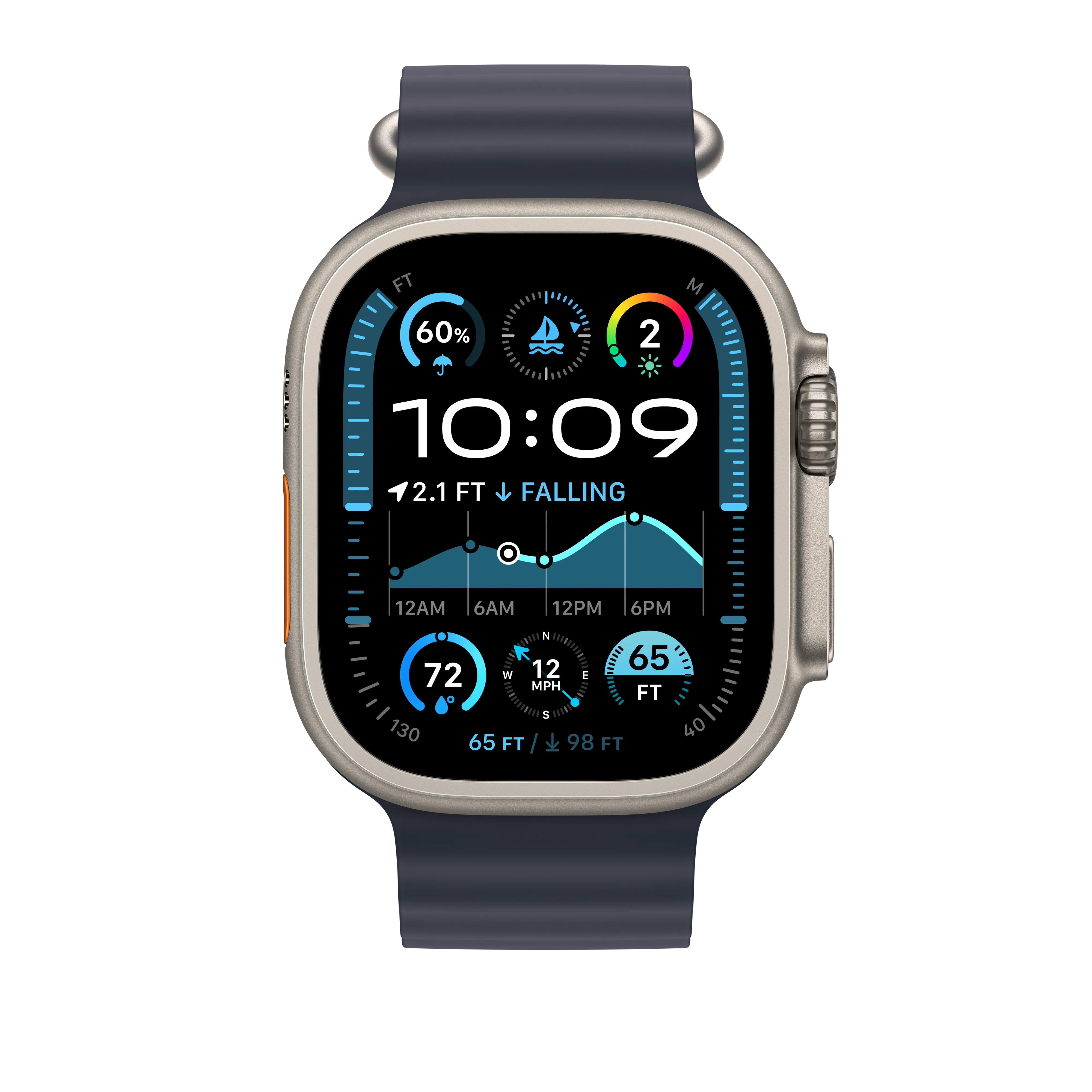49mm Navy Ocean Band - Natural Titanium Finish