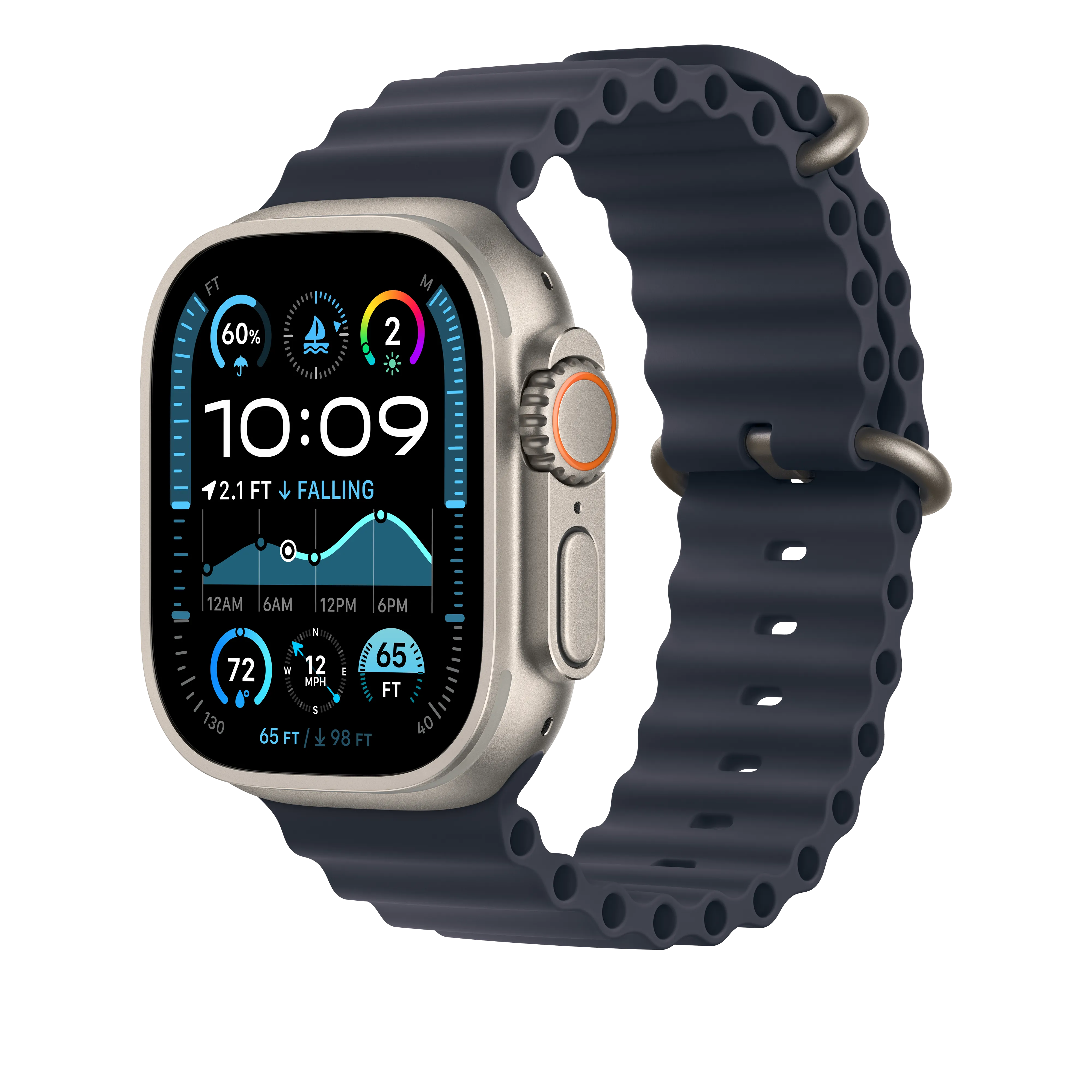 49mm Navy Ocean Band - Natural Titanium Finish
