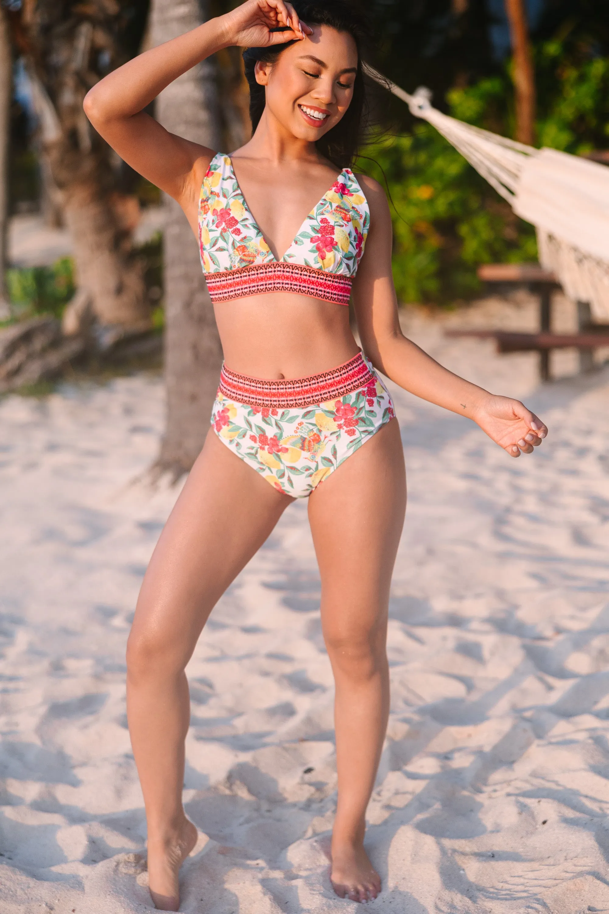 All Summer Long White Floral Bikini Top