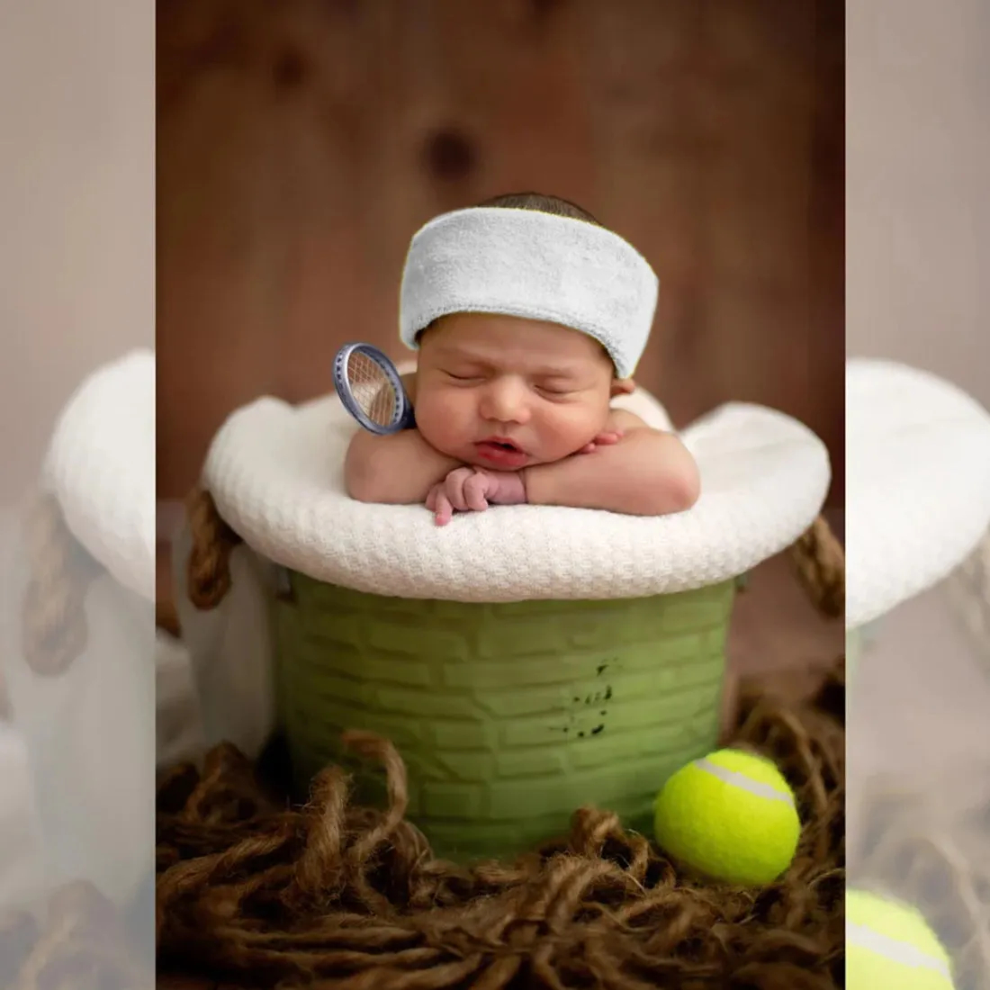 Babymoon Tennis Ball, Racket & Belt | Baby Photography Props | Set Of 3 | 1 Yr | White