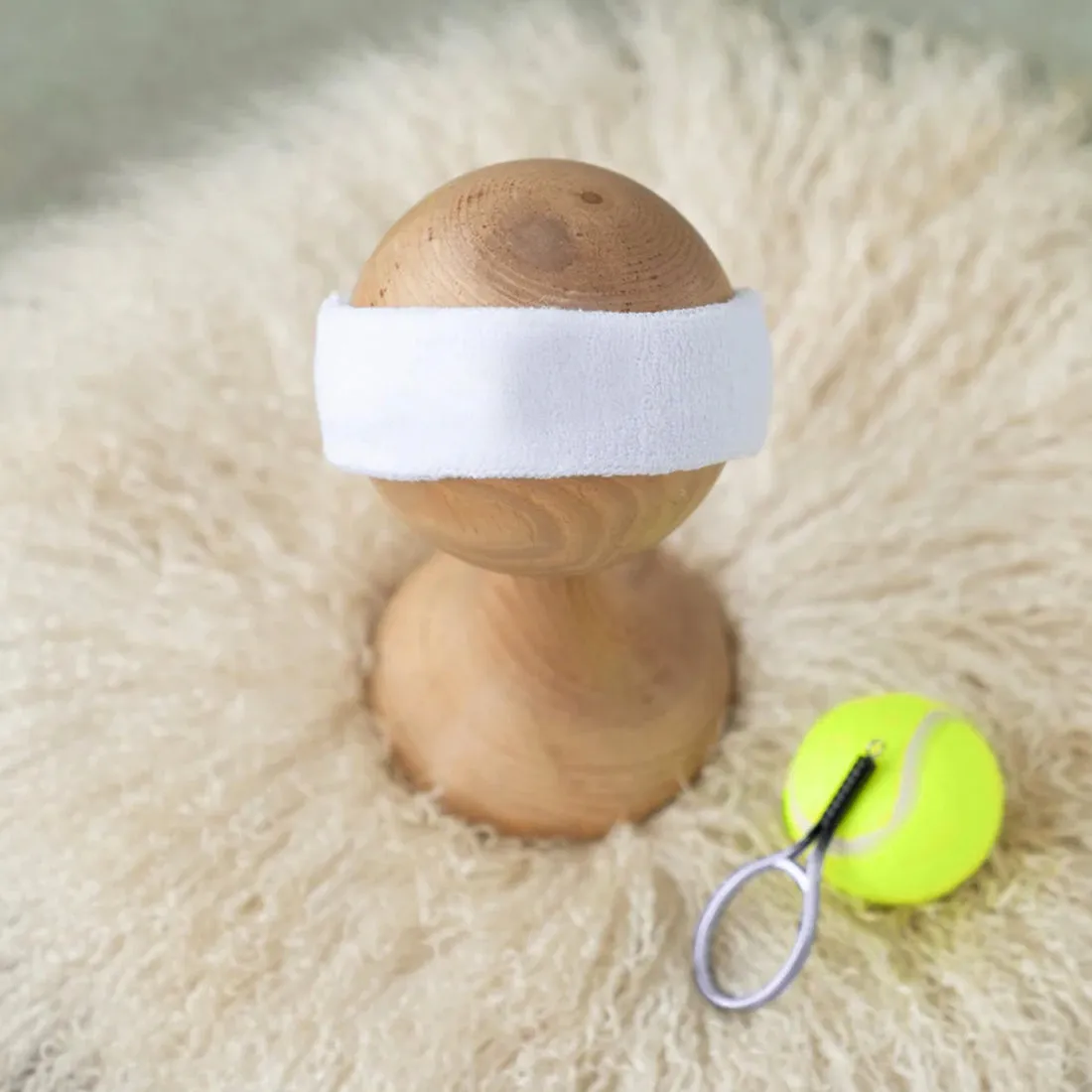 Babymoon Tennis Ball, Racket & Belt | Baby Photography Props | Set Of 3 | 1 Yr | White
