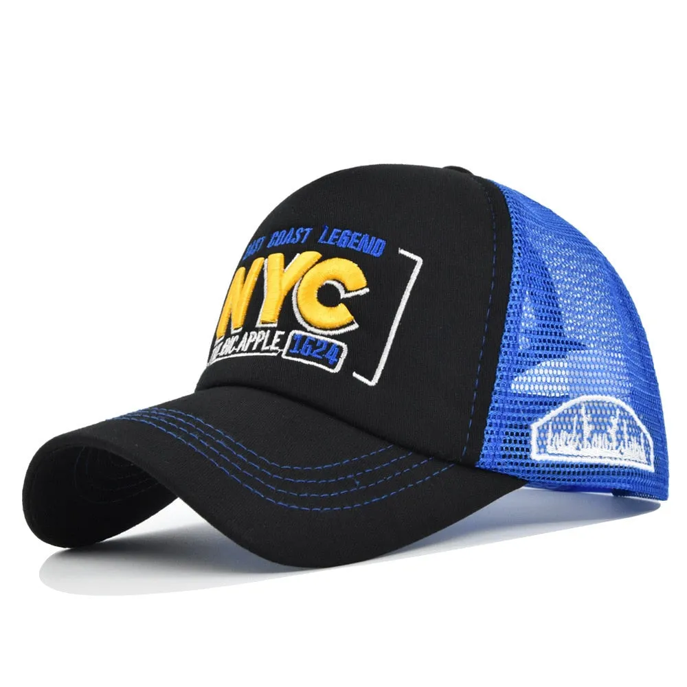 Baseball Cap Adult Net cap Summer hat Mesh Hat Breathable hat Unisex NYC Letter Embroidery Street dance