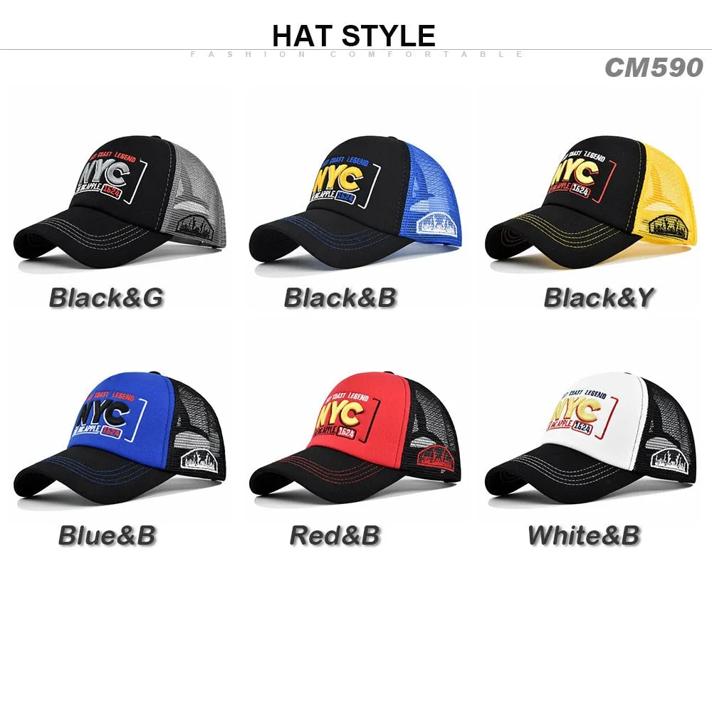 Baseball Cap Adult Net cap Summer hat Mesh Hat Breathable hat Unisex NYC Letter Embroidery Street dance