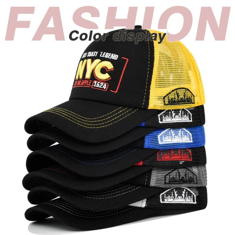 Baseball Cap Adult Net cap Summer hat Mesh Hat Breathable hat Unisex NYC Letter Embroidery Street dance