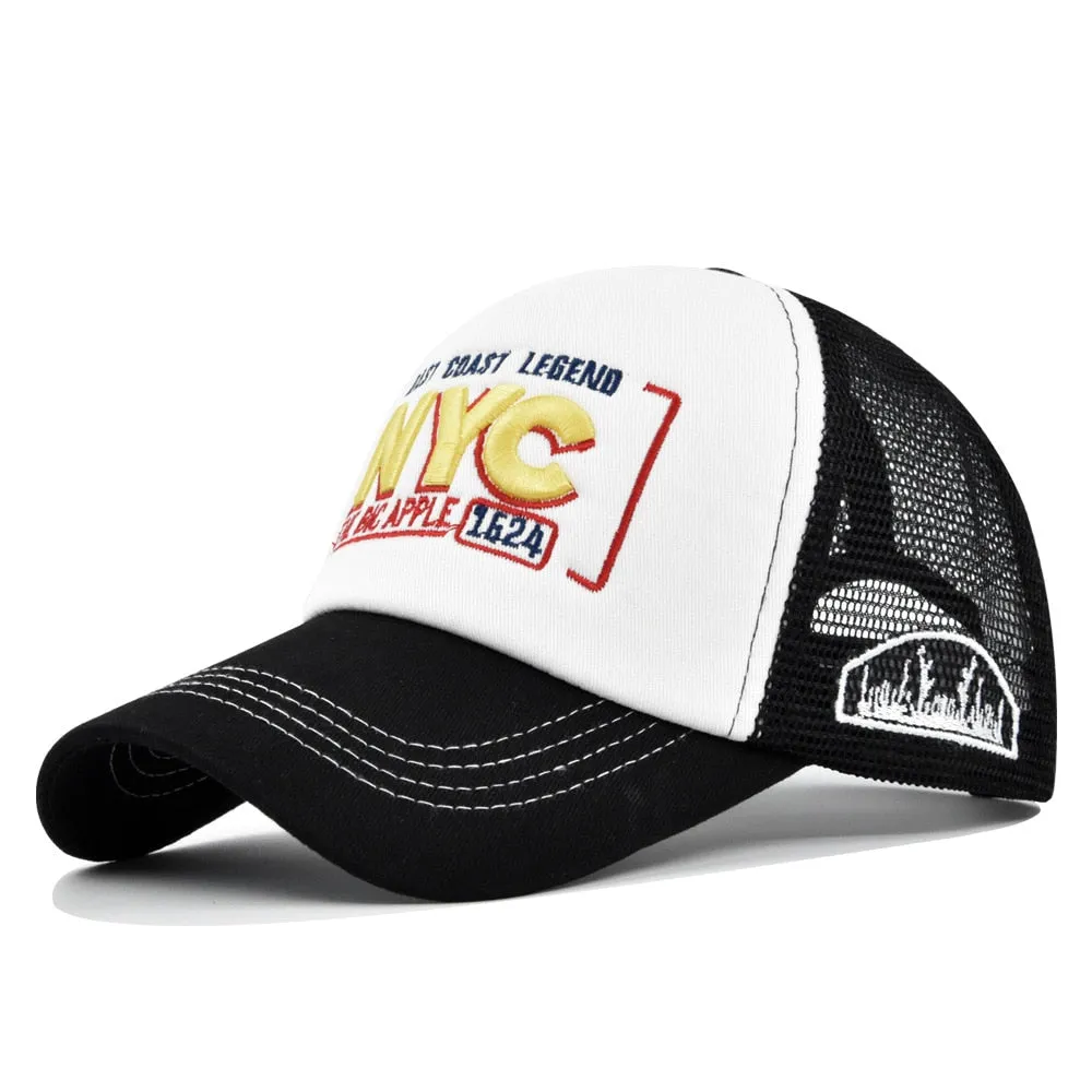 Baseball Cap Adult Net cap Summer hat Mesh Hat Breathable hat Unisex NYC Letter Embroidery Street dance
