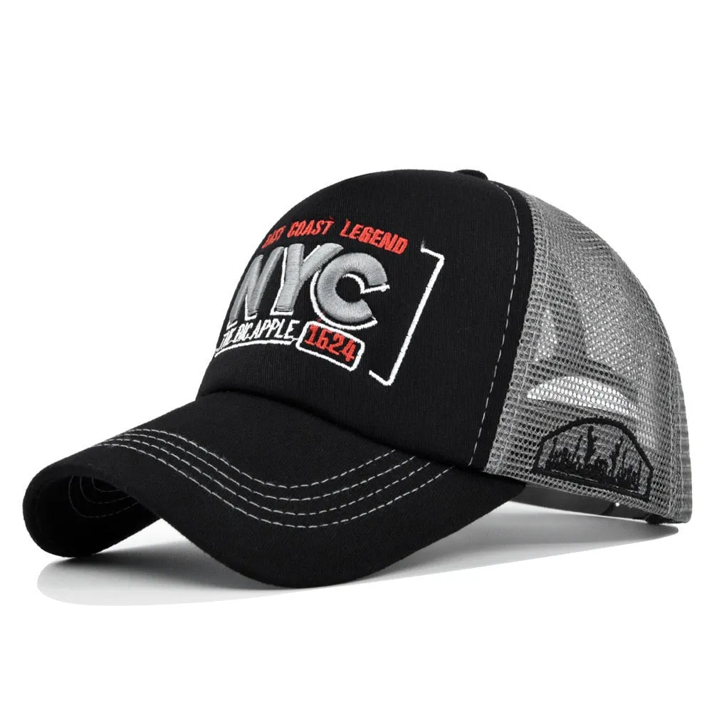 Baseball Cap Adult Net cap Summer hat Mesh Hat Breathable hat Unisex NYC Letter Embroidery Street dance