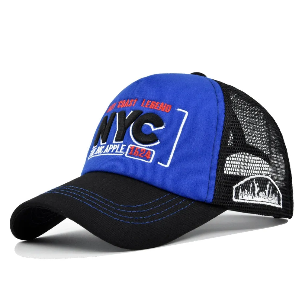 Baseball Cap Adult Net cap Summer hat Mesh Hat Breathable hat Unisex NYC Letter Embroidery Street dance