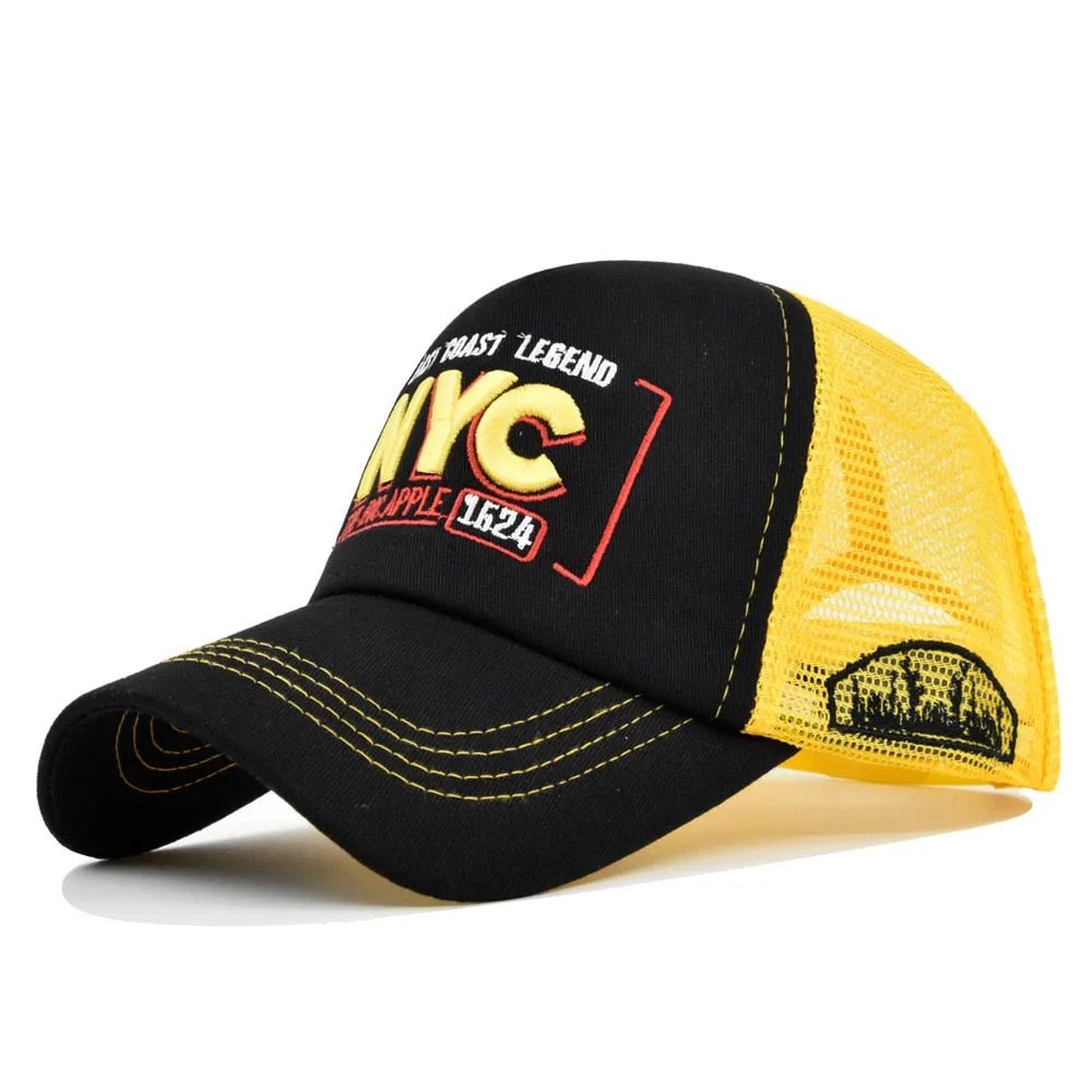 Baseball Cap Adult Net cap Summer hat Mesh Hat Breathable hat Unisex NYC Letter Embroidery Street dance