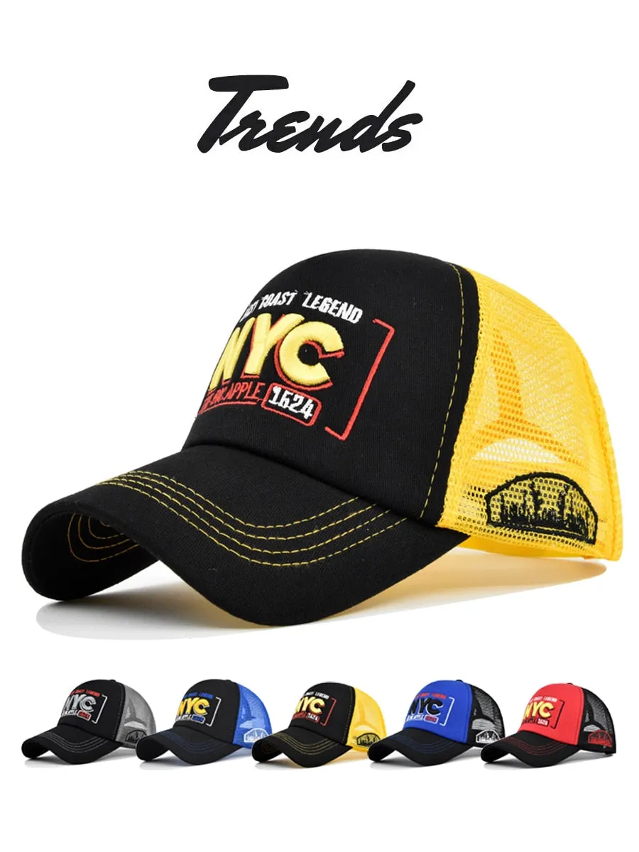 Baseball Cap Adult Net cap Summer hat Mesh Hat Breathable hat Unisex NYC Letter Embroidery Street dance