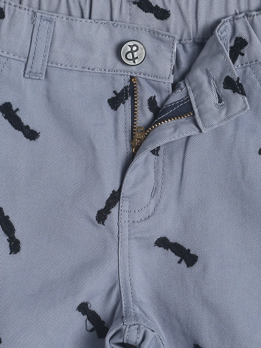 Boys Grey Embroidered Cotton Bermuda