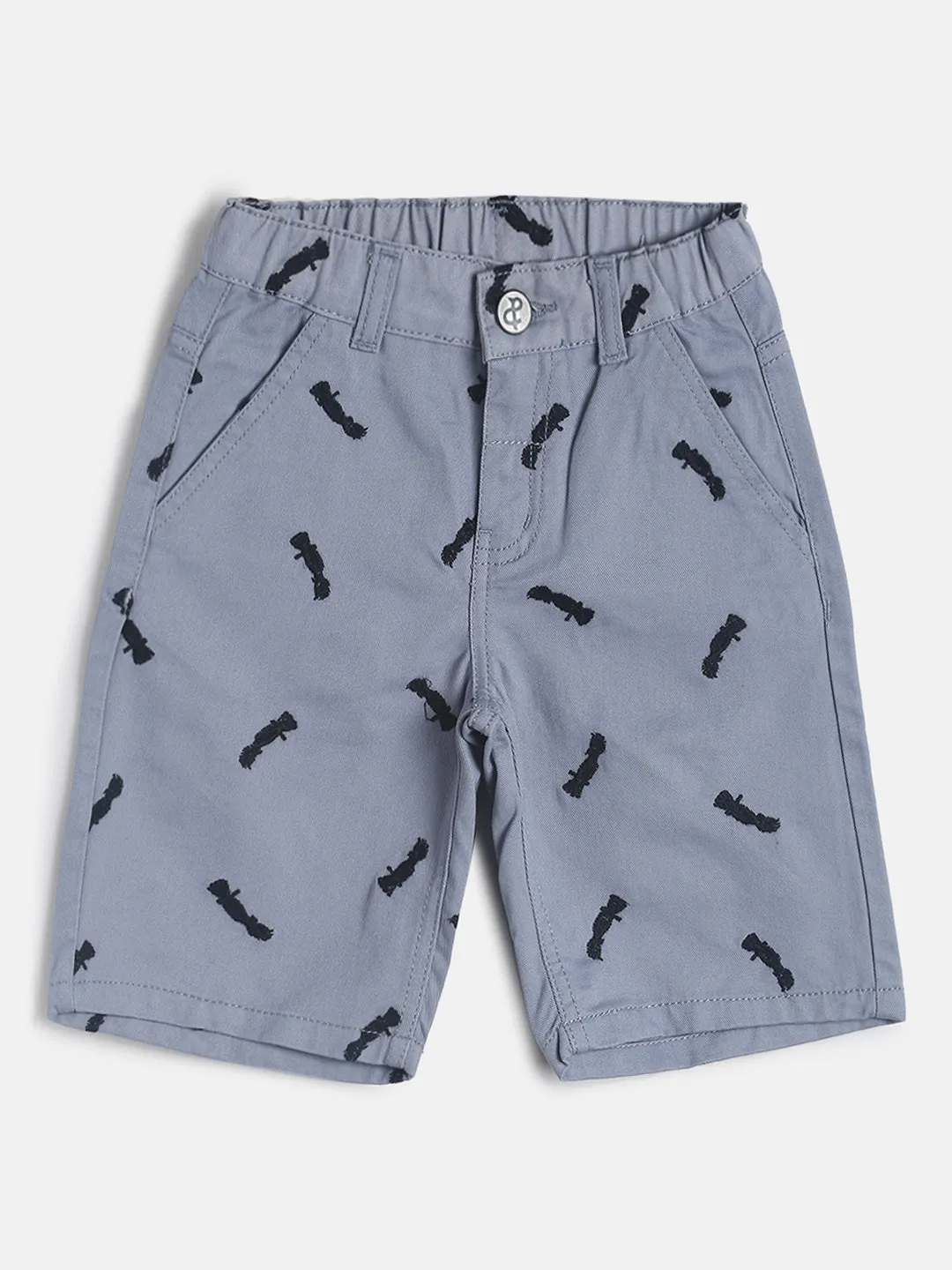 Boys Grey Embroidered Cotton Bermuda