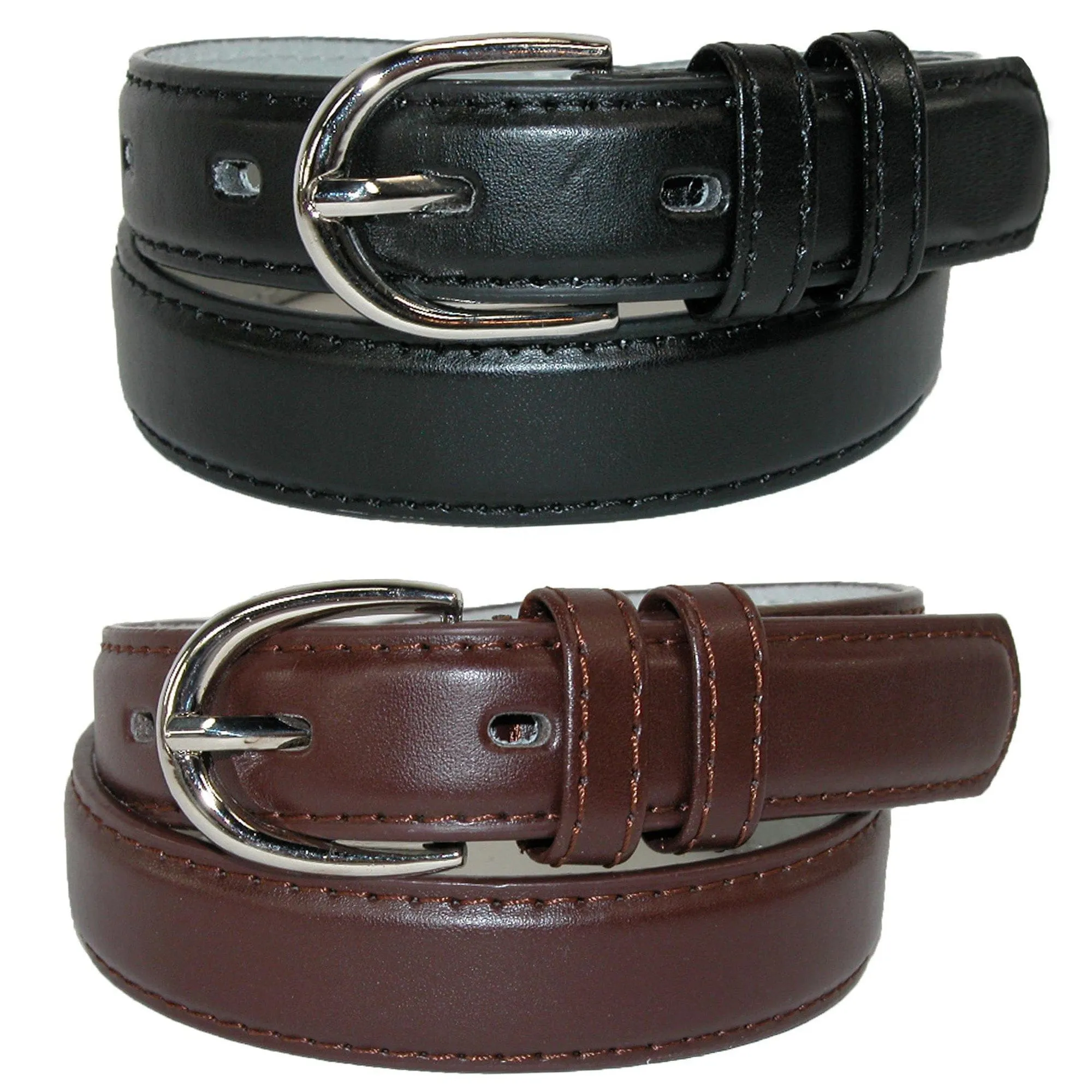 CTM® Kid's Basic Leather Dress Belt (Pack of 2 Colors)