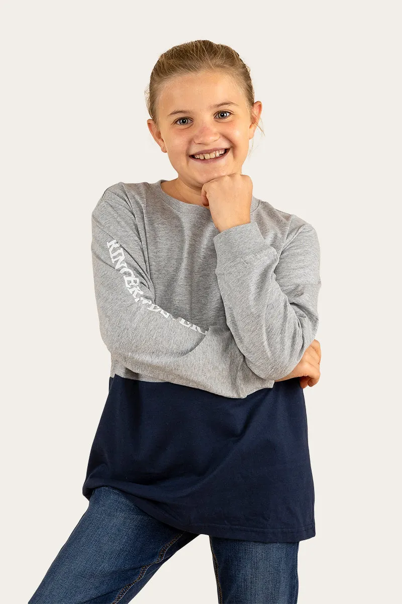 Duo Kids Long Sleeve T-Shirt - Grey Marle/College Navy