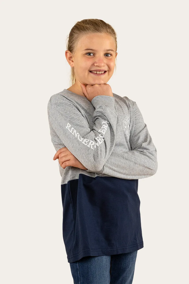 Duo Kids Long Sleeve T-Shirt - Grey Marle/College Navy