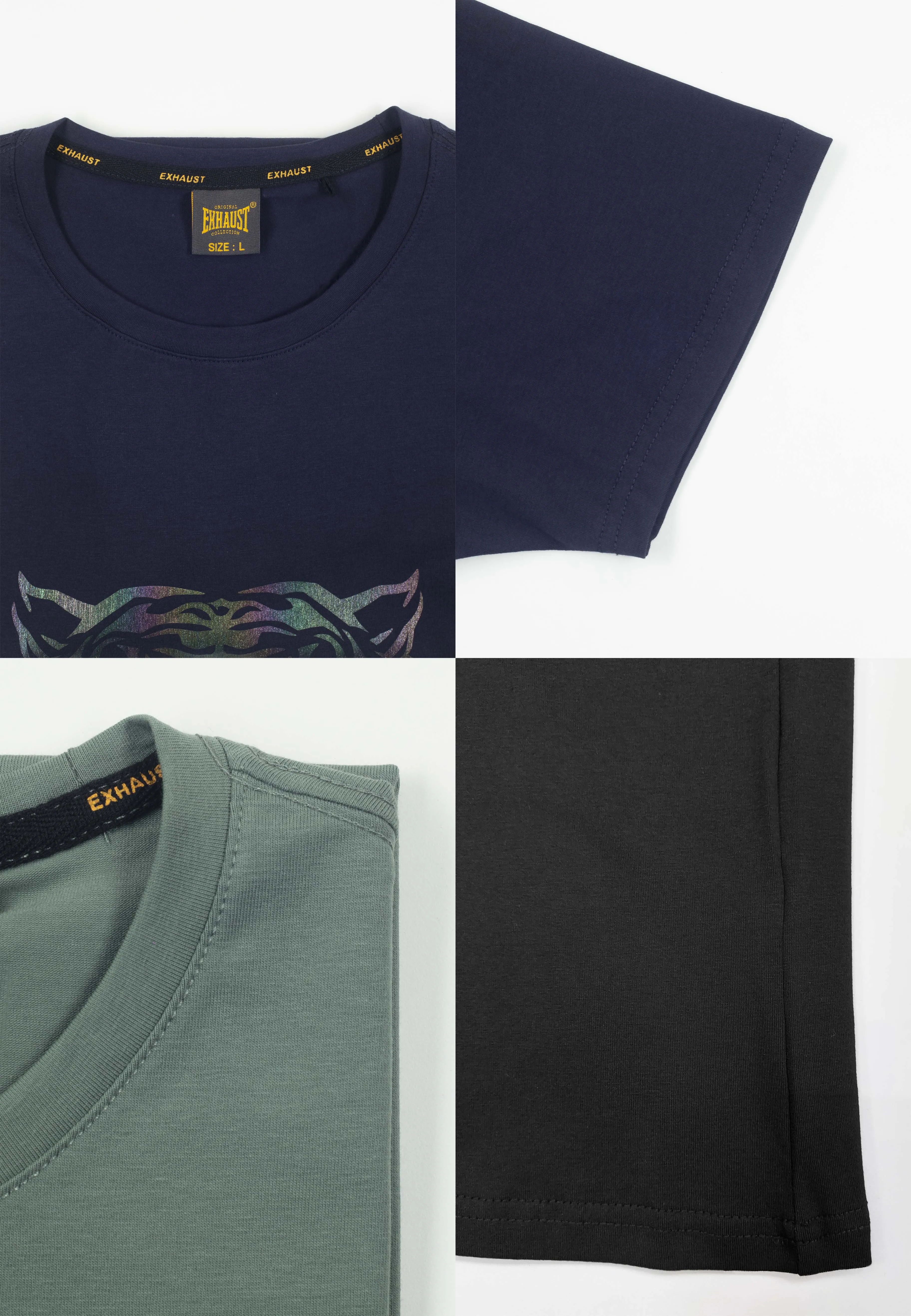 EXHAUST Iridescent Rainbow Shining Effect Short Sleeve Round Neck T-shirt [Regular Fit] 1405