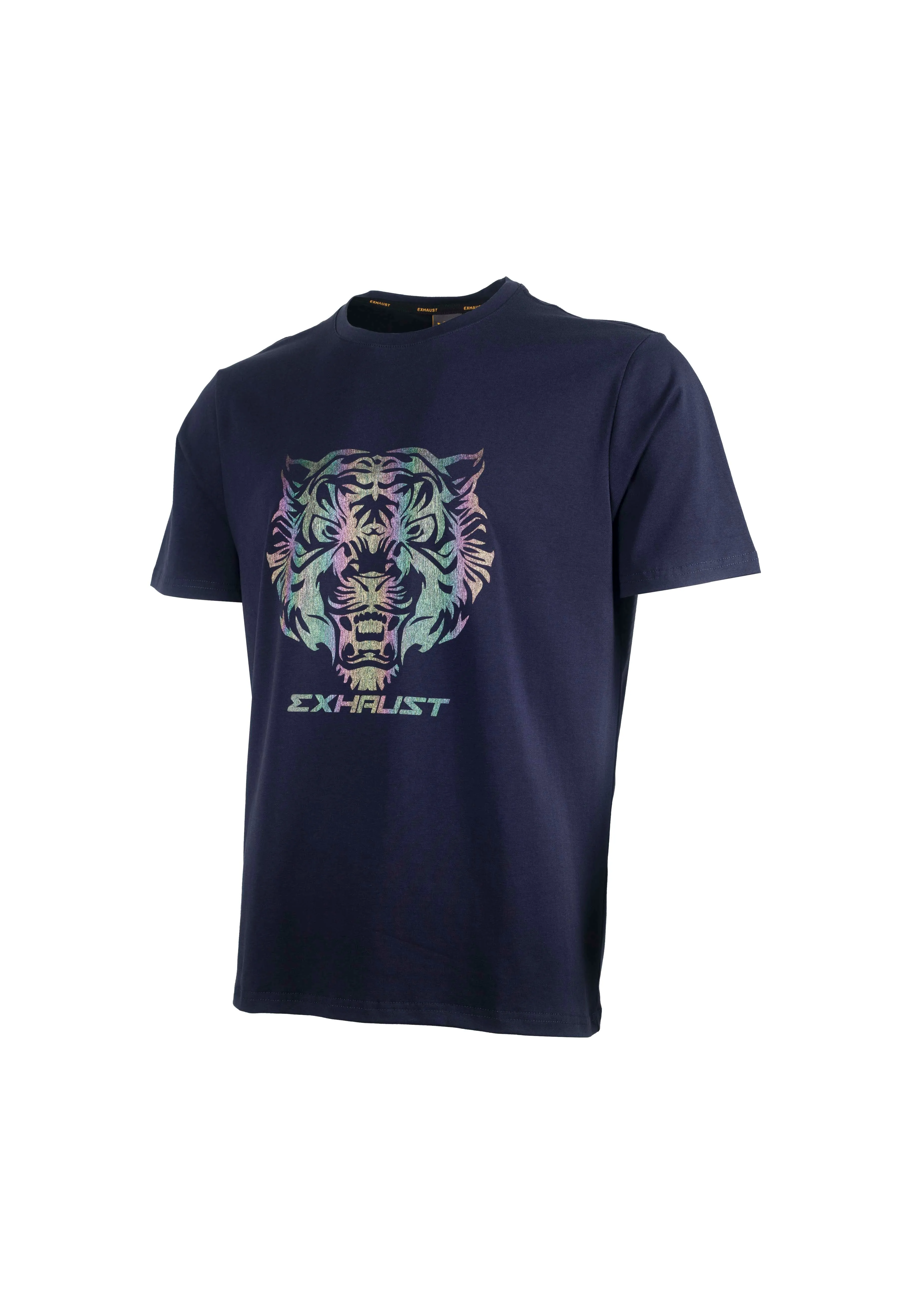 EXHAUST Iridescent Rainbow Shining Effect Short Sleeve Round Neck T-shirt [Regular Fit] 1405