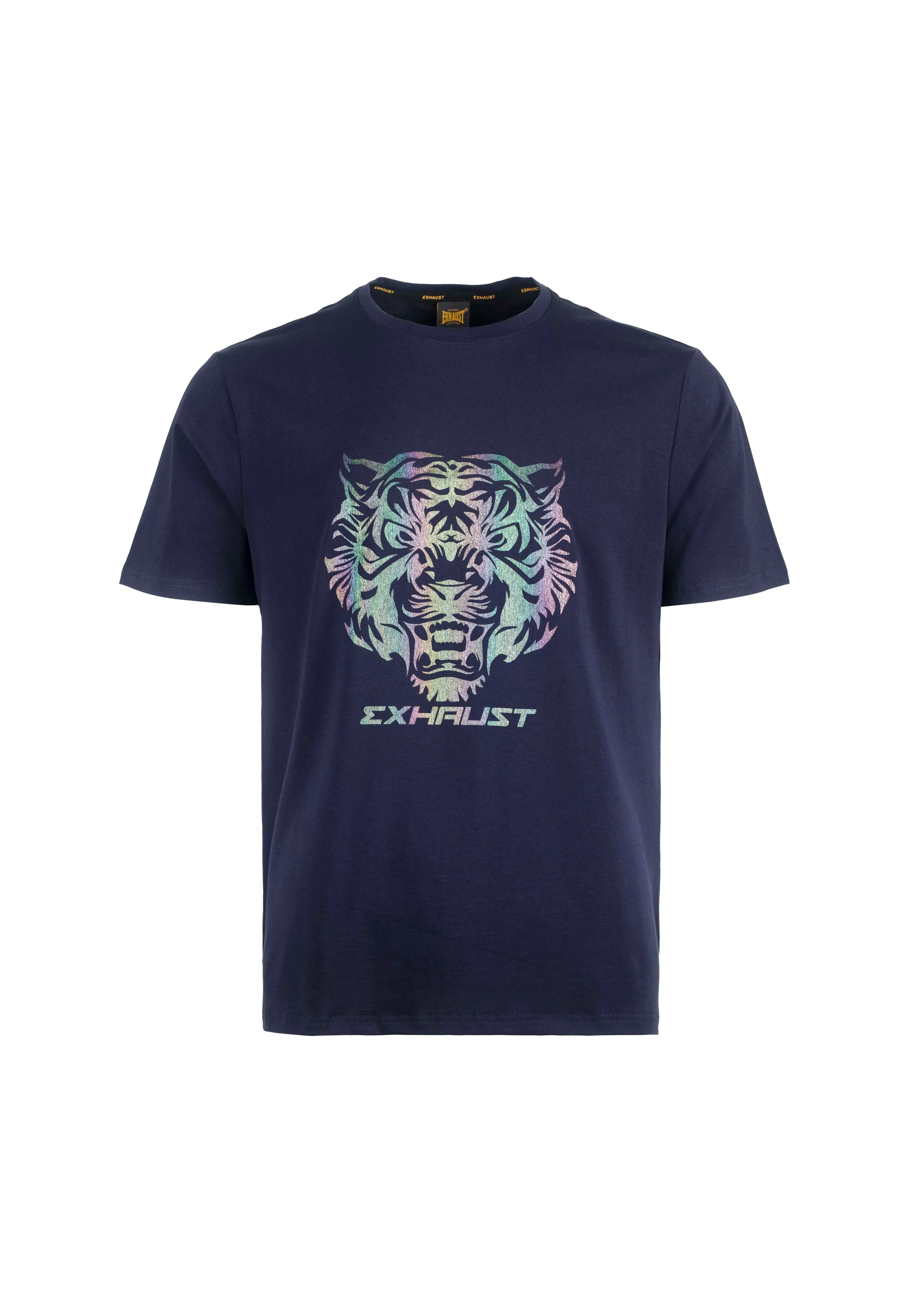 EXHAUST Iridescent Rainbow Shining Effect Short Sleeve Round Neck T-shirt [Regular Fit] 1405