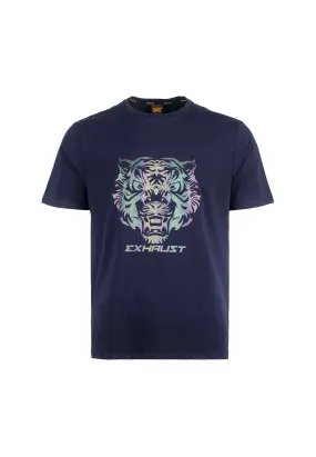 EXHAUST Iridescent Rainbow Shining Effect Short Sleeve Round Neck T-shirt [Regular Fit] 1405