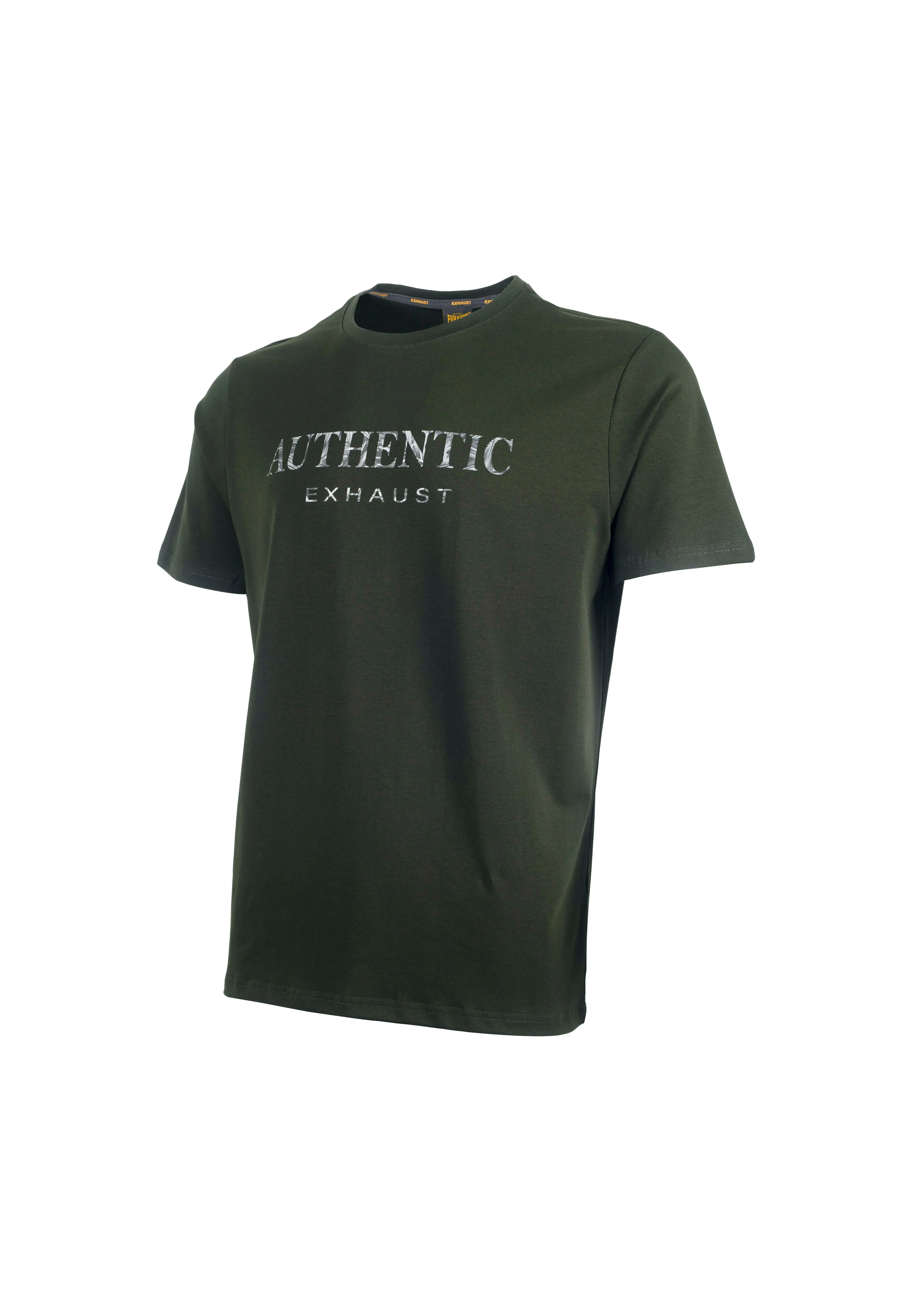 EXHAUST Word Print with Light Reflect Effect Short Sleeve Round Neck T-shirt [Regular Fit] 1405