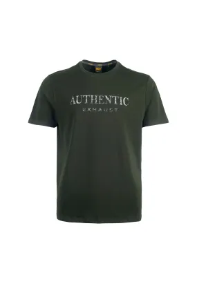 EXHAUST Word Print with Light Reflect Effect Short Sleeve Round Neck T-shirt [Regular Fit] 1405