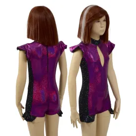 Girls Fuchsia Sparkly Jewel Romper with Side Panels and Keyhole