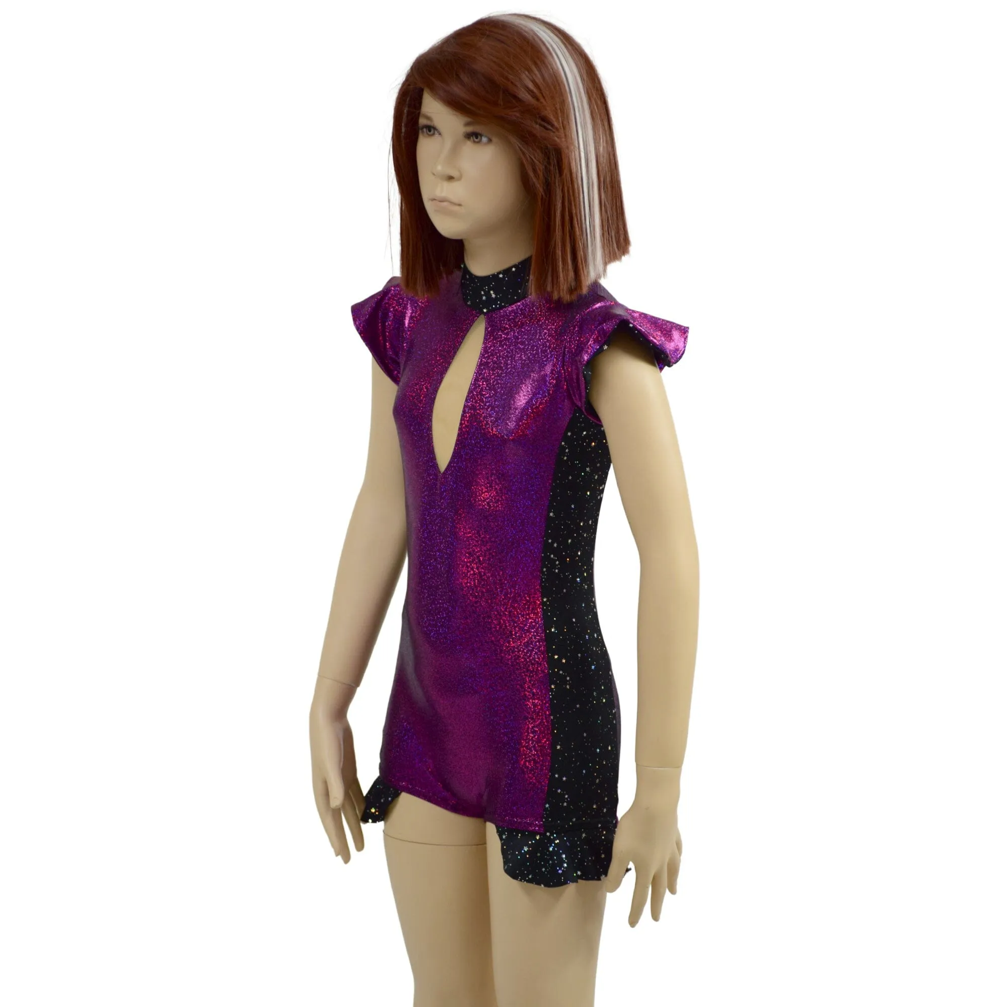 Girls Fuchsia Sparkly Jewel Romper with Side Panels and Keyhole