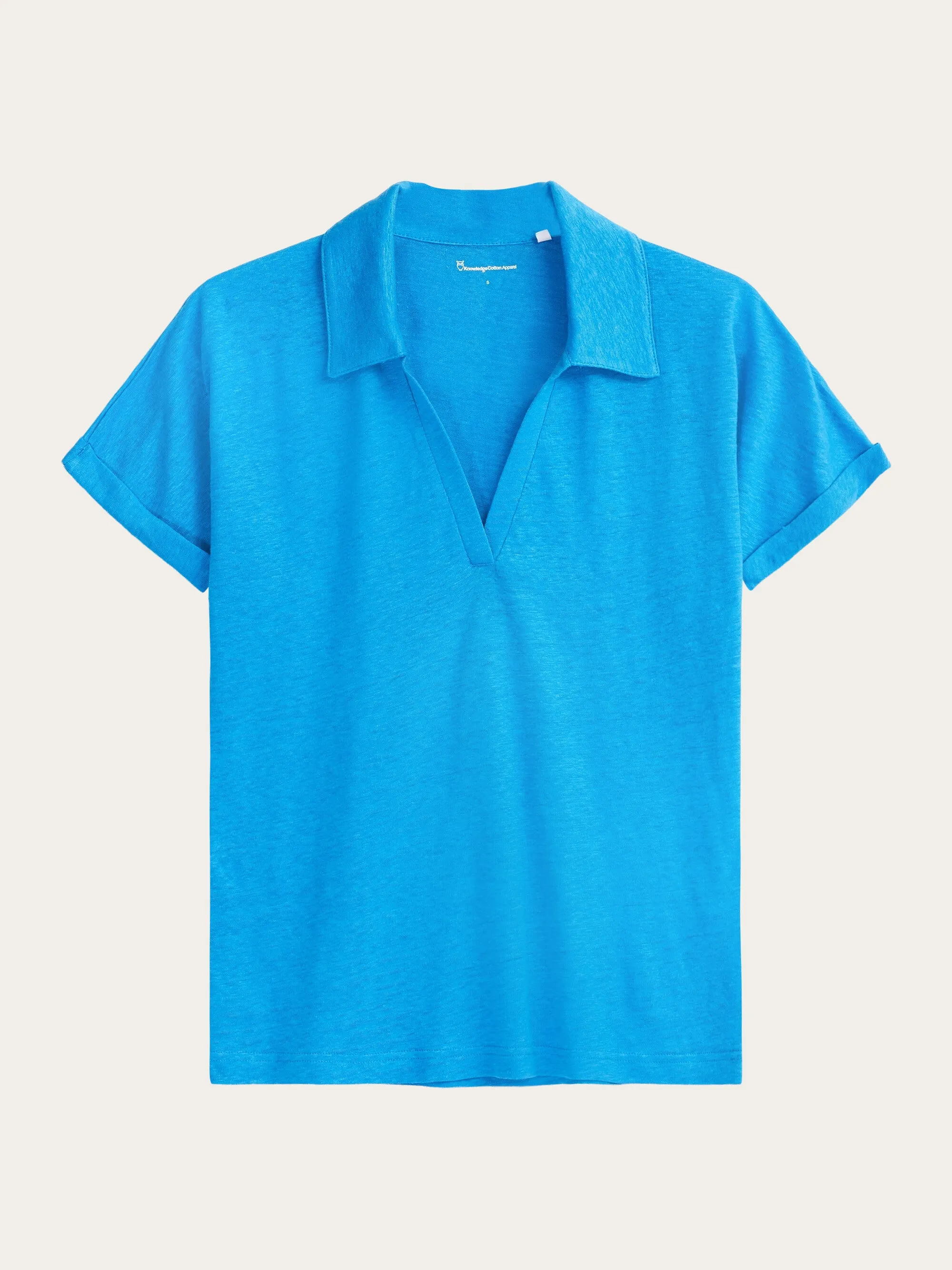 Linen bat sleeve polo - GOTS/Vegan - Malibu Blue