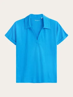 Linen bat sleeve polo - GOTS/Vegan - Malibu Blue
