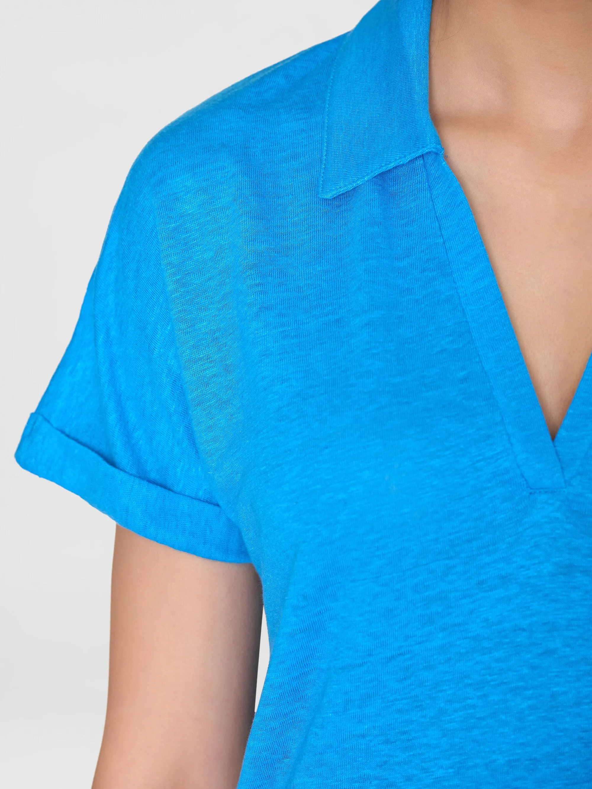 Linen bat sleeve polo - GOTS/Vegan - Malibu Blue
