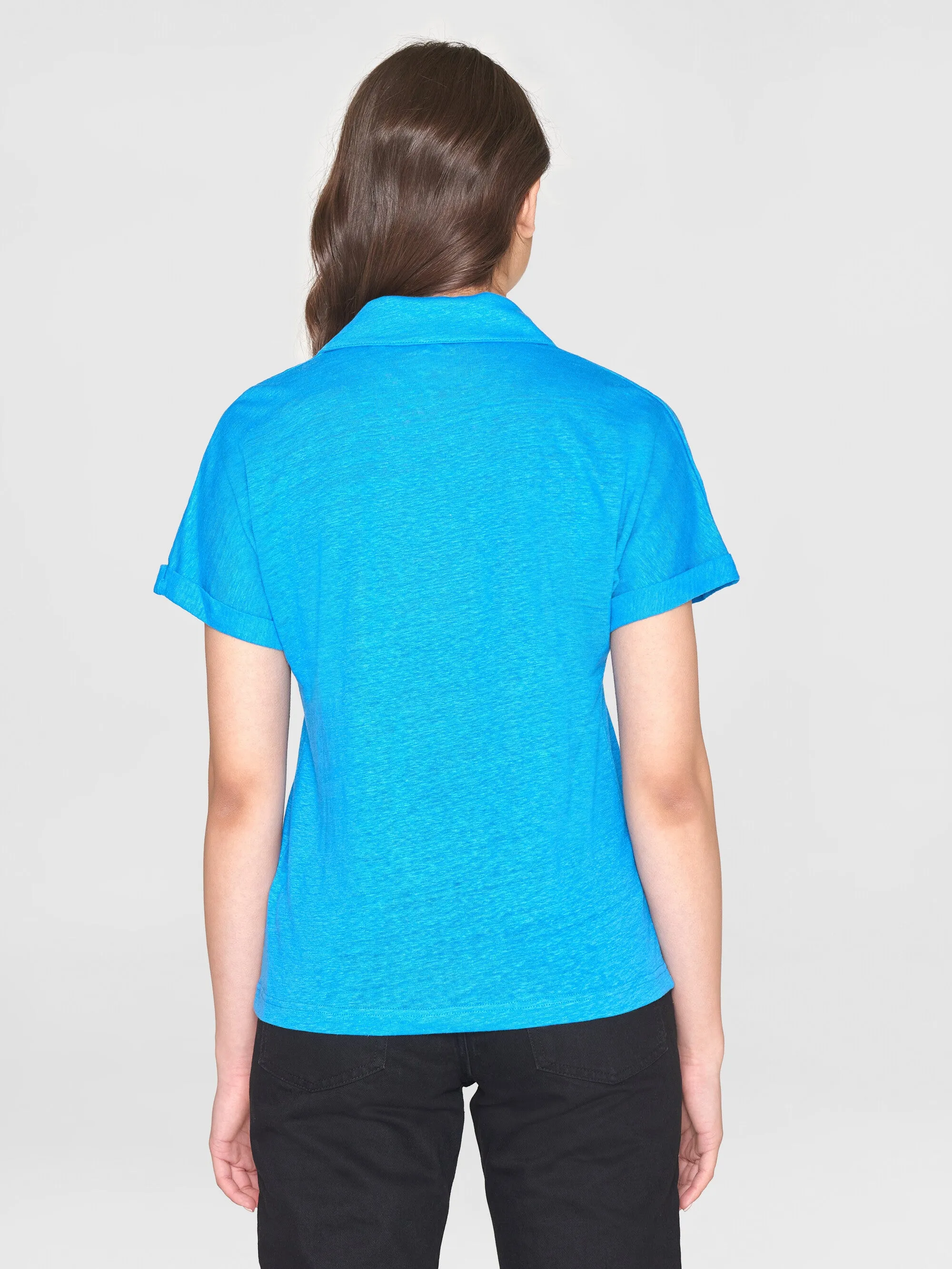 Linen bat sleeve polo - GOTS/Vegan - Malibu Blue