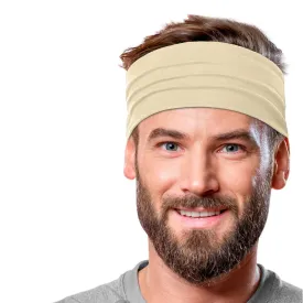 Men's Headbands Cotton Jersey 5" Wide Sports Fitness Yoga Made in the USA Cream
