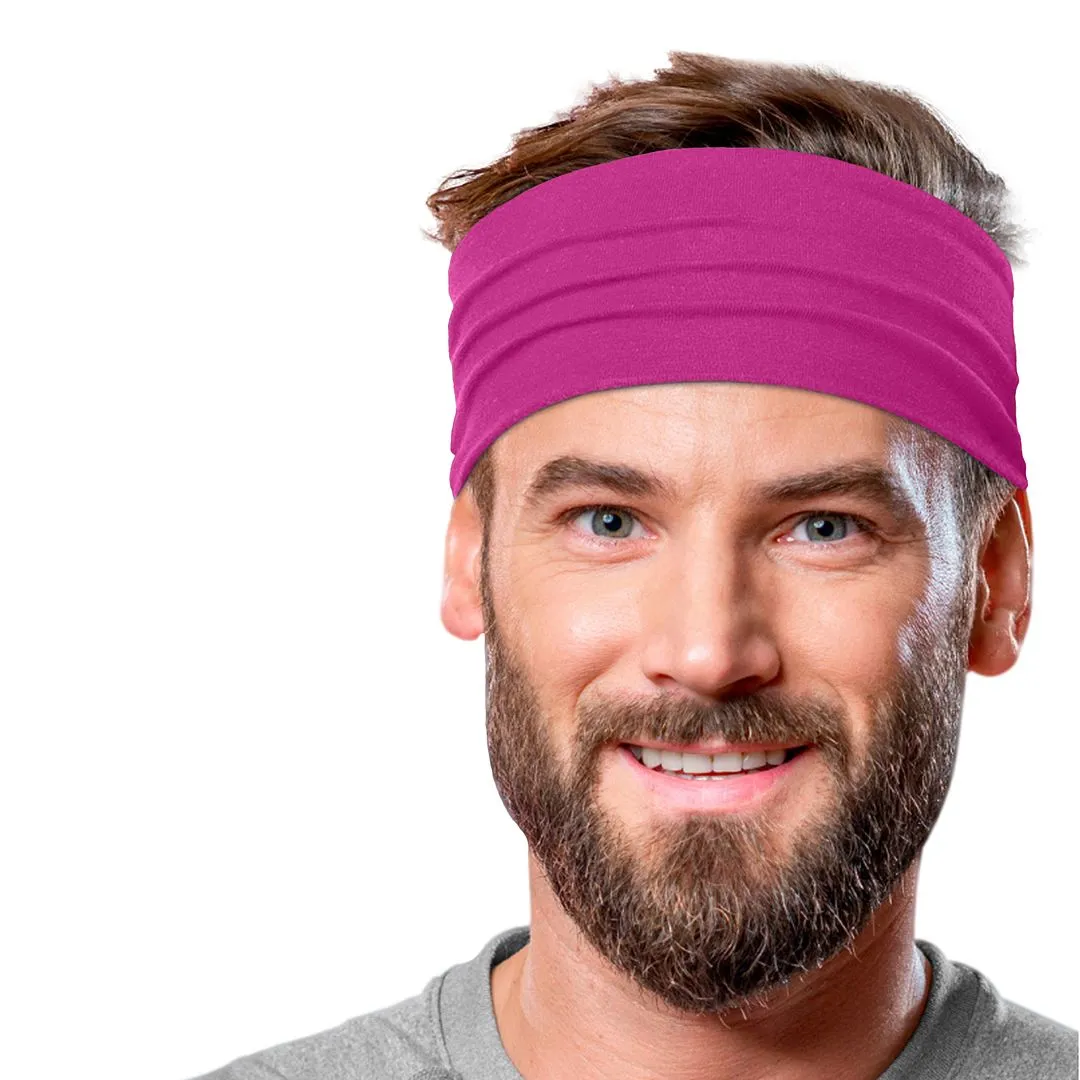 Men's Headbands Cotton Jersey 5" Wide Sports Fitness Yoga Made in the USA Fuchsia