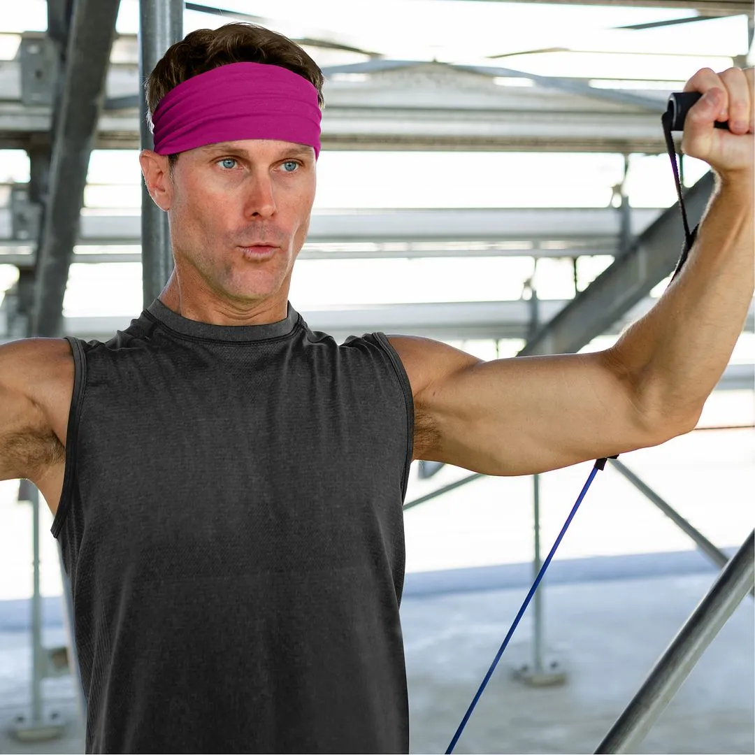 Men's Headbands Cotton Jersey 5" Wide Sports Fitness Yoga Made in the USA Fuchsia