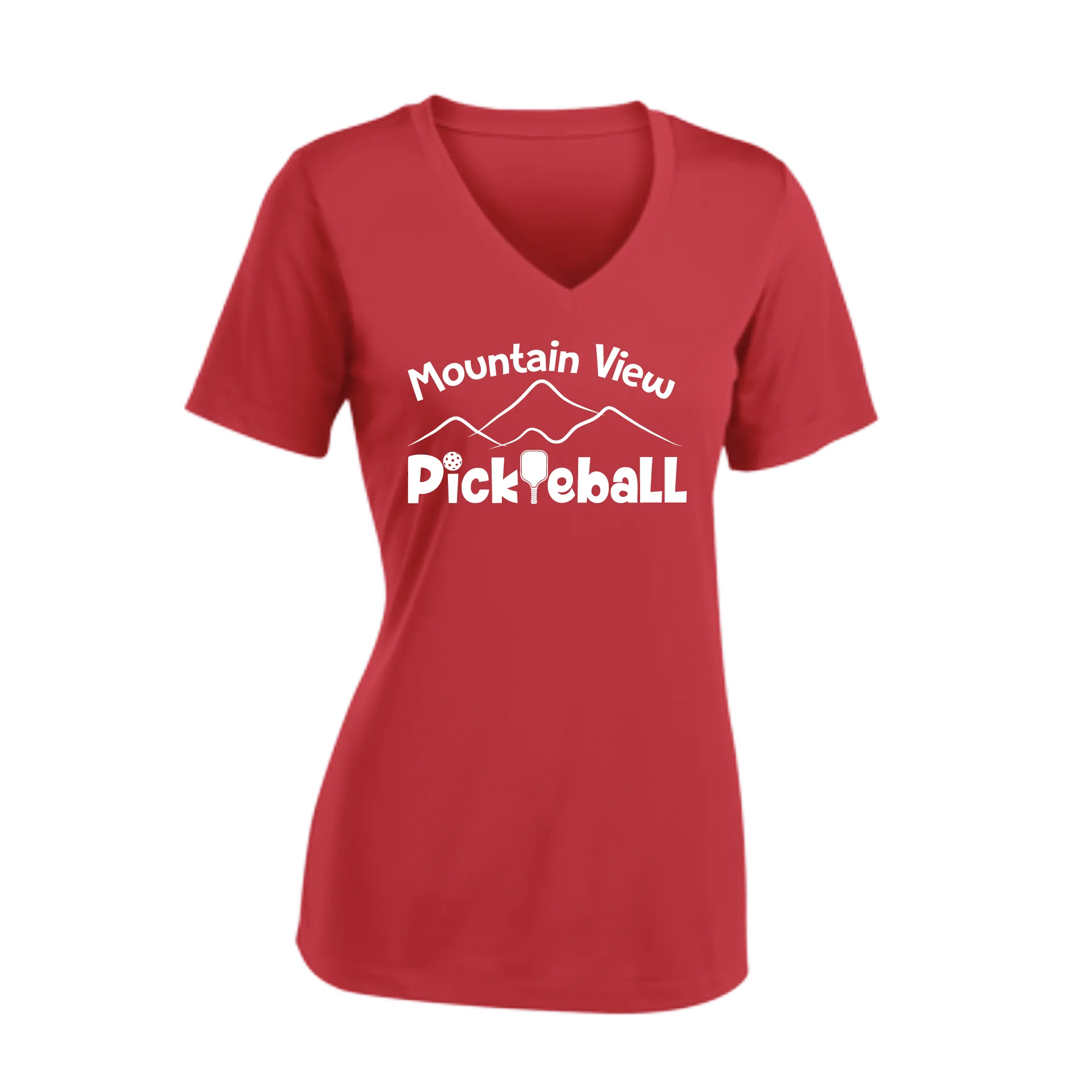 Mountain View Pickleball Club | Women's Short Sleeve V-Neck Pickleball Shirts | 100% Polyester