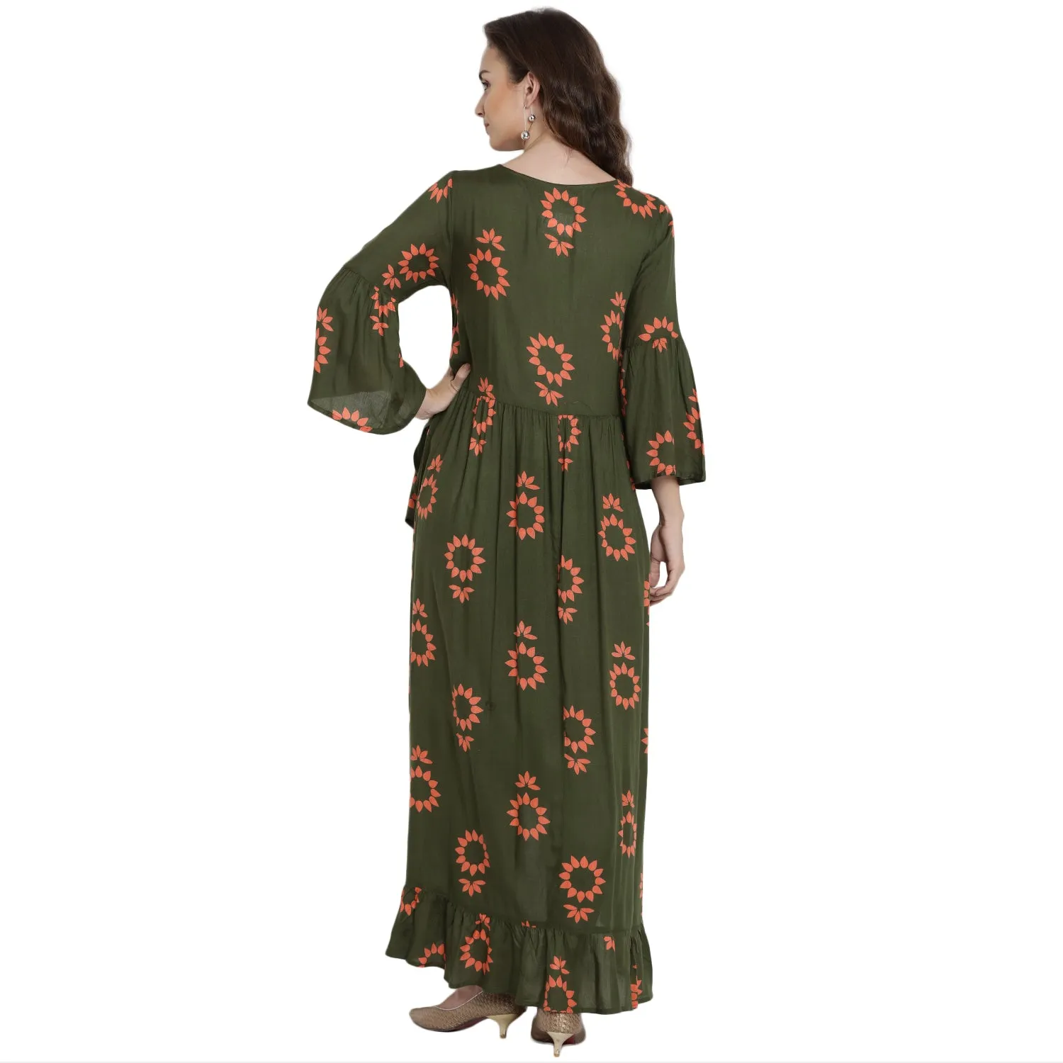 Olive Green Floral Print Maternity Dress