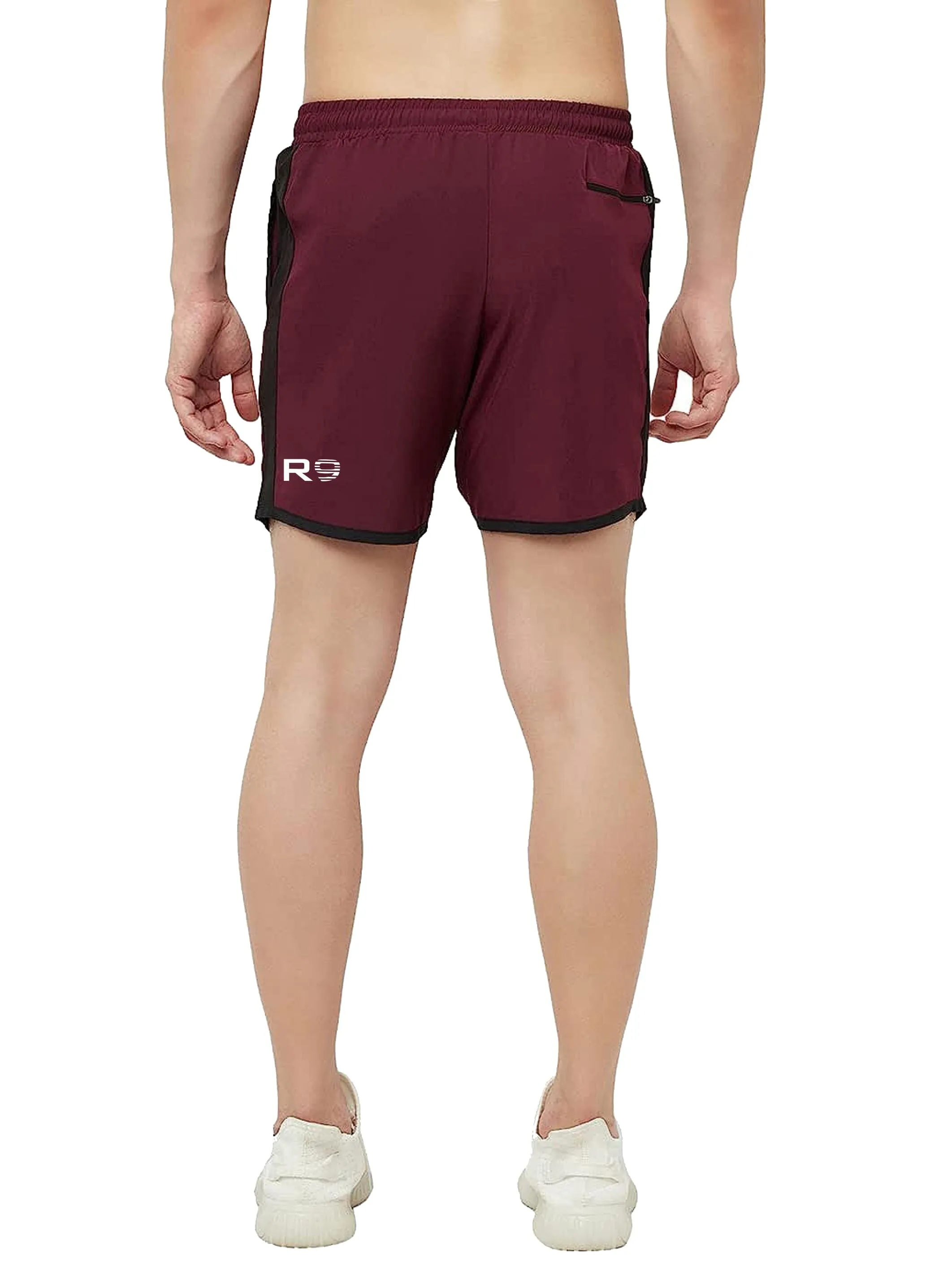 Romano nx Men's Maroon 7 inch Dry Fit Sports Running Reflective Shorts with 2 Side Pockets and Zipper Back Pocket