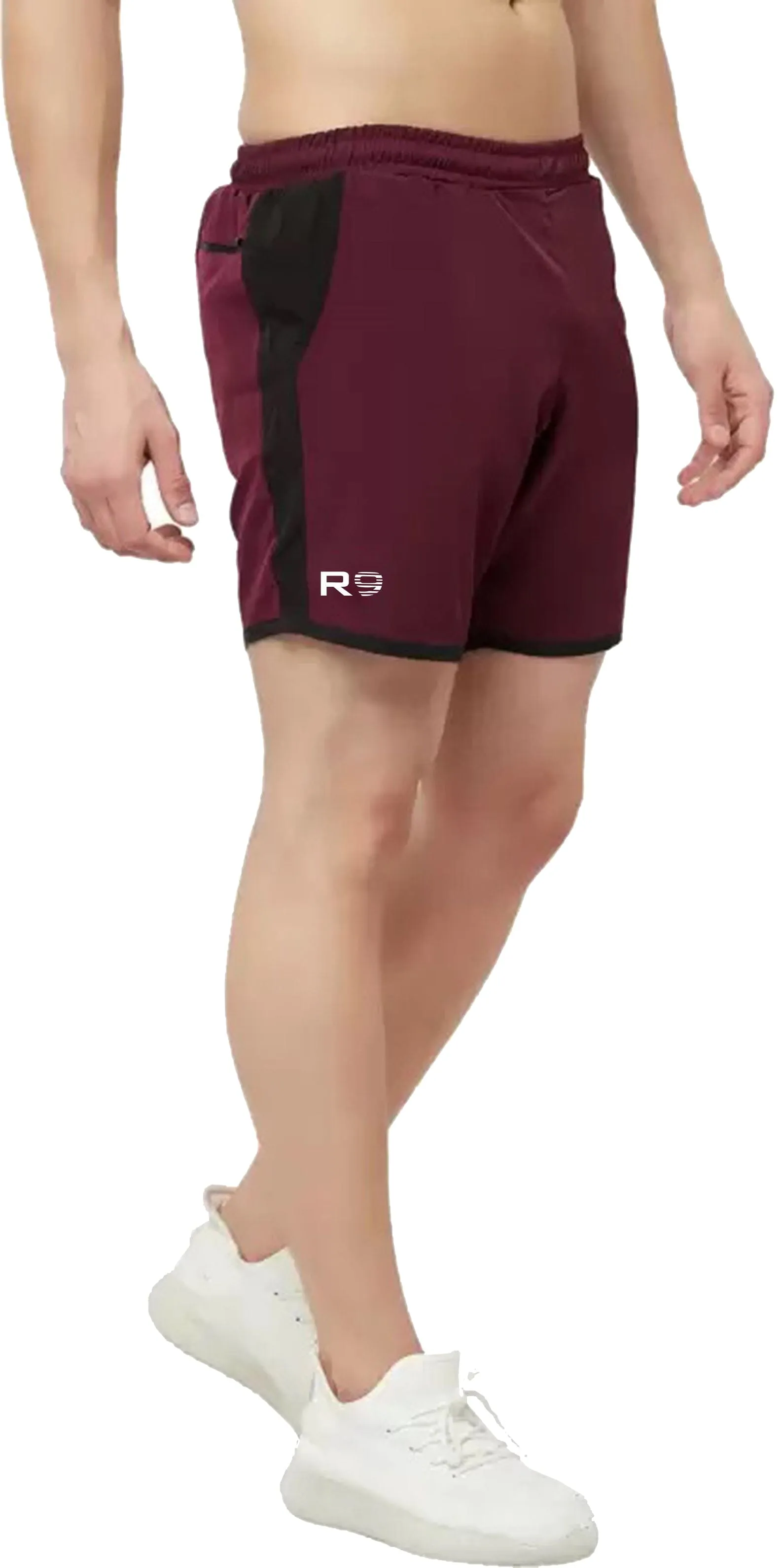 Romano nx Men's Maroon 7 inch Dry Fit Sports Running Reflective Shorts with 2 Side Pockets and Zipper Back Pocket