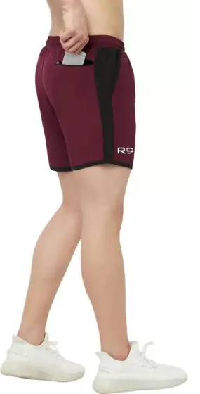 Romano nx Men's Maroon 7 inch Dry Fit Sports Running Reflective Shorts with 2 Side Pockets and Zipper Back Pocket