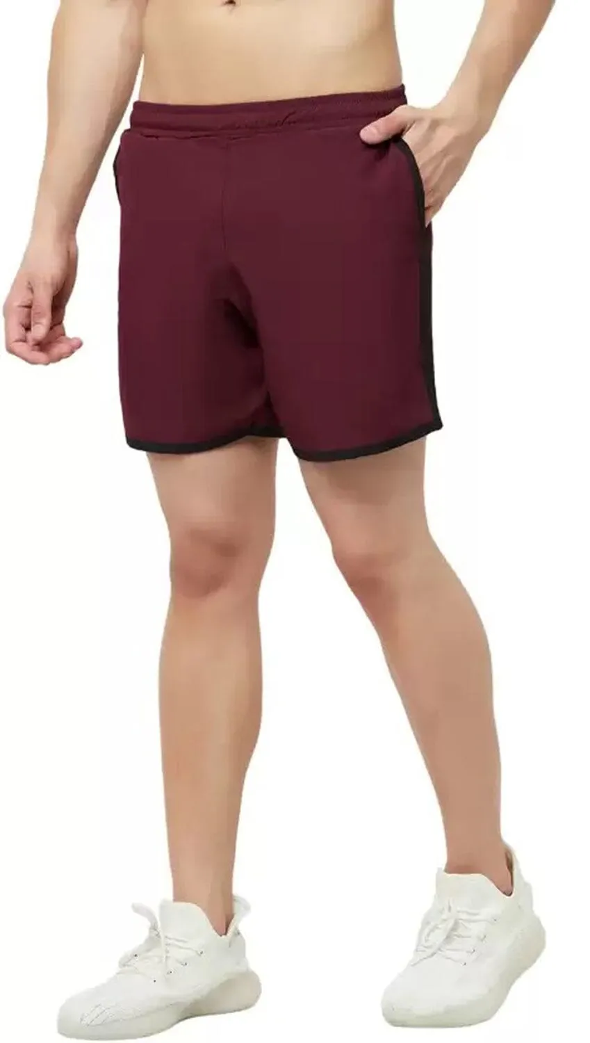 Romano nx Men's Maroon 7 inch Dry Fit Sports Running Reflective Shorts with 2 Side Pockets and Zipper Back Pocket