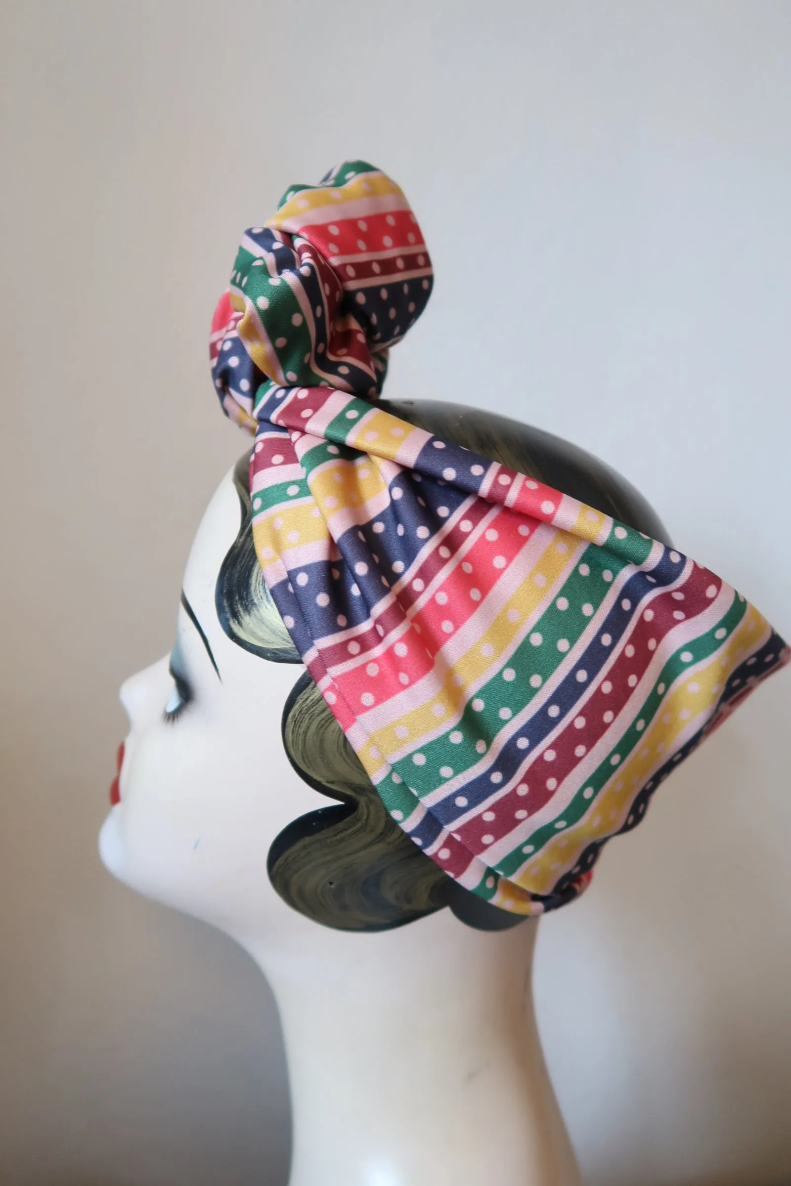 SALE ITEM: SLOUCHY KNOT Vintage Style Pre-tied Headband in Multi Stripe